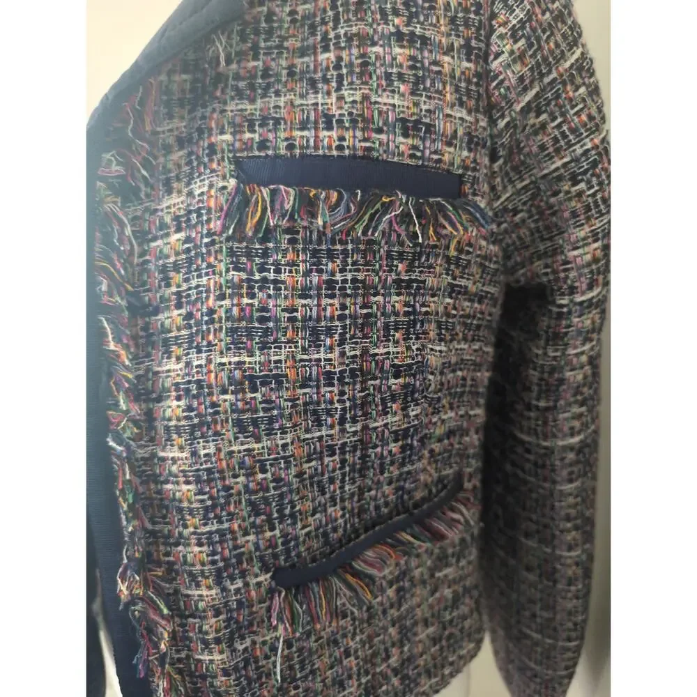 1901 Multicolor Tweed Fringe Jacket Blazer Preppy Chic M - Picture 6 of 9
